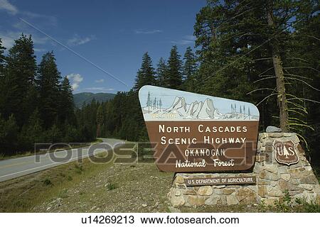 North Cascades Scenic Highway, WA, Washington, Okanogan National Forest, Cascade Range, entrance sign, SR 20 View Large Photo Image Stock Image - North Cascades Scenic Highway, WA, Washington, Okanogan National Forest, Cascade Range, entrance sign, SR 20. Fotosearch
