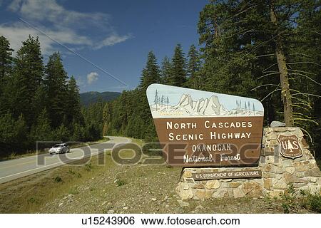 North Cascades Scenic Highway, WA, Washington, Okanogan National Forest, Cascade Range, entrance sign, SR 20 View Large Photo Image Stock Photograph - North Cascades Scenic Highway, WA, Washington, Okanogan National Forest, Cascade Range, entrance sign, SR 20. Fotosearch