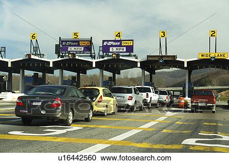 Stock Image -  NY, New York, toll booth, expressway. Fotosearch