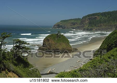 Stock Image -  Oceanside, OR, Oregon, Pacific Ocean, Pacific Coast Scenic Byway, Rt Route, Highway 101, Oceanside Beach State Recreation Site. Fotosearch