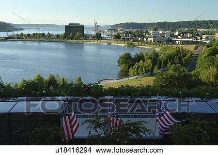 Picture -  Olympia, WA, Washington, Puget Sound, State Capitol, The Capitol Campus, Capitol Lake. Fotosearch
