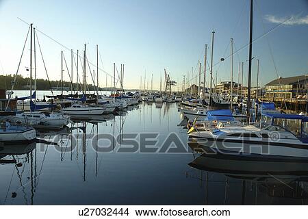 Picture -  Olympia, WA, Washington, Puget Sound, Percival Landing Park, Budd Inlet, City Waterfront, marina. Fotosearch