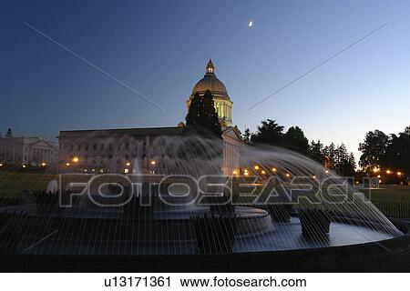 Olympia, WA, Washington, State Capitol, The Capitol Campus, fountain, evening View Large Photo Image Stock Image - Olympia, WA, Washington, State Capitol, The Capitol Campus, fountain, evening. Fotosearch
