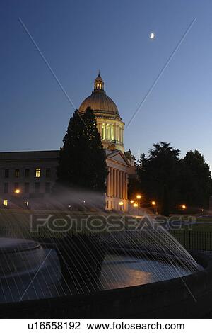 Olympia, WA, Washington, State Capitol, The Capitol Campus, fountain, evening View Large Photo Image Stock Image - Olympia, WA, Washington, State Capitol, The Capitol Campus, fountain, evening. Fotosearch