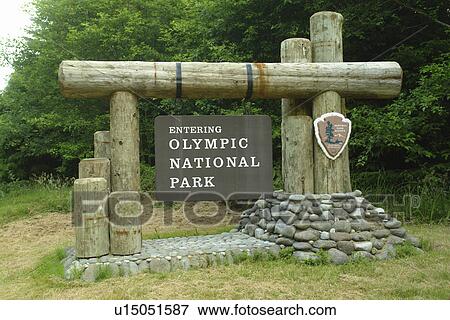 Olympic National Park, WA, Washington, Pacific Ocean, Olympic Peninsula, entrance sign View Large Photo Image Stock Photo - Olympic National Park, WA, Washington, Pacific Ocean, Olympic Peninsula, entrance sign. Fotosearch