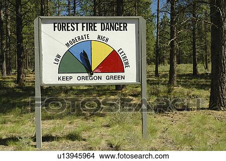 OR, Oregon, Deschutes National Forest, Forest Fire Danger sign, Keep Oregon Green View Large Photo Image Picture - OR, Oregon, Deschutes National Forest, Forest Fire Danger sign, Keep Oregon Green. Fotosearch