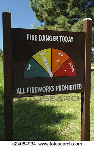 OR, Oregon, Deschutes National Forest, Forest Fire Danger sign, All Fireworks Prohibited View Large Photo Image Picture - OR, Oregon, Deschutes National Forest, Forest Fire Danger sign, All Fireworks Prohibited. Fotosearch