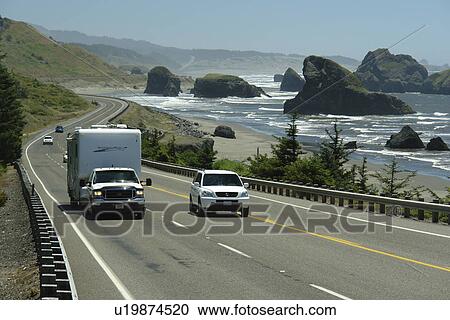 Stock Image -  OR, Oregon, Pacific Ocean, Pacific Coast Scenic Byway, Rt Route, Highway 101, Cape Sebastian State Scenic Corridor, Viewpoint. Fotosearch