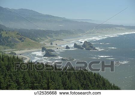 Stock Photo -  OR, Oregon, Pacific Ocean, Pacific Coast Scenic Byway, Rt Route, Highway 101, Cape Sebastian State Scenic Corridor, Viewpoint. Fotosearch