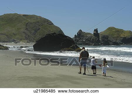 OR, Oregon, Pacific Ocean, Pacific Coast Scenic Byway, Rt Route, Highway 101, Samuel H. Boardman Scenic Corridor, Sea Stacks, father, daughter and son walking on the beach with fishing pole View Large Photo Image Stock Photography - OR, Oregon, Pacific Ocean, Pacific Coast Scenic Byway, Rt Route, Highway 101, Samuel H. Boardman Scenic Corridor, Sea Stacks, father, daughter and son walking on the beach with fishing pole. Fotosearch