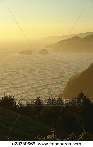 Stock Photography -  OR, Oregon, Pacific Ocean, Pacific Coast Scenic Byway, Rt Route, Highway 101, Samuel H. Boardman Scenic Corridor, Sea Stacks. Fotosearch