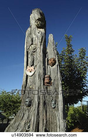 Port Angeles, WA, Washington, Olympic Peninsula, Strait of Juan de Fuco, waterfront, wooden sculpture of heads View Large Photo Image Picture - Port Angeles, WA, Washington, Olympic Peninsula, Strait of Juan de Fuco, waterfront, wooden sculpture of heads. Fotosearch