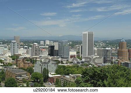 Picture -  Portland, OR, Oregon, downtown, aerial view from Washington Park. Fotosearch