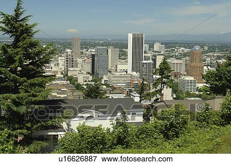 Portland, OR, Oregon, downtown, aerial view from Washington Park View Large Photo Image Stock Photo - Portland, OR, Oregon, downtown, aerial view from Washington Park. Fotosearch