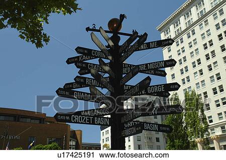 Portland, OR, Oregon, downtown, Pioneer Courthouse Square, mileage post, signs View Large Photo Image Stock Image - Portland, OR, Oregon, downtown, Pioneer Courthouse Square, mileage post, signs. Fotosearch