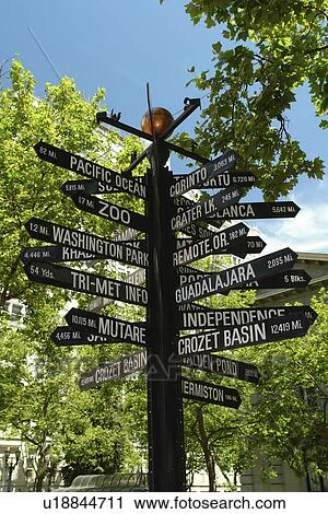 Portland, OR, Oregon, downtown, Pioneer Courthouse Square, mileage post, direction pole View Large Photo Image Stock Image - Portland, OR, Oregon, downtown, Pioneer Courthouse Square, mileage post, direction pole. Fotosearch