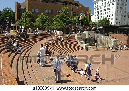 Stock Image -  Portland, OR, Oregon, downtown, Pioneer Courthouse Square. Fotosearch