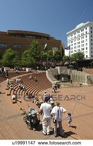 Portland, OR, Oregon, downtown, Pioneer Courthouse Square View Large Photo Image Stock Photo - Portland, OR, Oregon, downtown, Pioneer Courthouse Square. Fotosearch