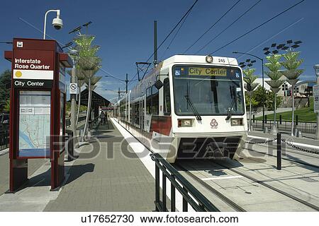 Stock Image -  Portland, OR, Oregon, MAX, Metropolitan Area Express, light rail train. Fotosearch