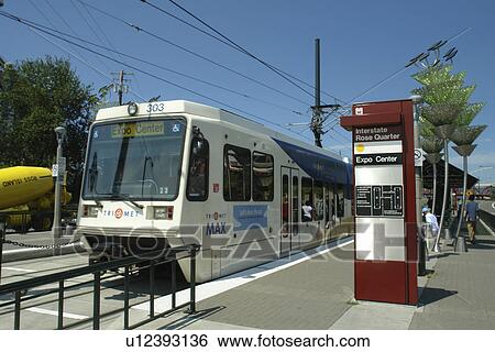 Stock Photograph -  Portland, OR, Oregon, MAX, Metropolitan Area Express, light rail train. Fotosearch