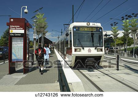 Stock Photograph -  Portland, OR, Oregon, MAX, Metropolitan Area Express, light rail train. Fotosearch