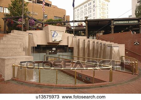 Stock Image -  Portland, OR, Oregon, Pioneer Courthouse Square, Theater on the Square, Visitor Information Center. Fotosearch