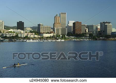 Stock Image -  Portland, OR, Oregon, Willamette River, downtown, skyline. Fotosearch