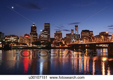 Portland, OR, Oregon, Willamette River, Hawthorne Lift Bridge, downtown, skyline, evening View Large Photo Image Stock Image - Portland, OR, Oregon, Willamette River, Hawthorne Lift Bridge, downtown, skyline, evening. Fotosearch