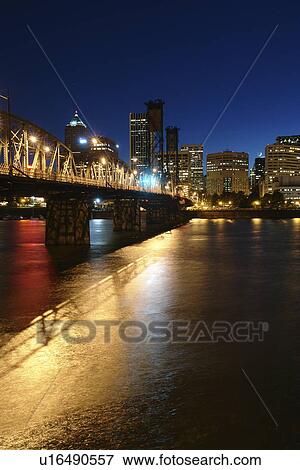 Portland, OR, Oregon, Willamette River, Hawthorne Lift Bridge, downtown, skyline, evening View Large Photo Image Stock Photo - Portland, OR, Oregon, Willamette River, Hawthorne Lift Bridge, downtown, skyline, evening. Fotosearch