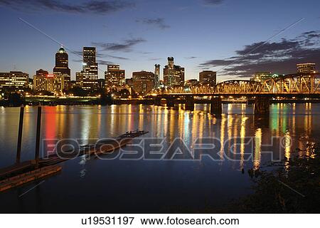 Portland, OR, Oregon, Willamette River, Hawthorne Lift Bridge, downtown, skyline, evening View Large Photo Image Stock Photo - Portland, OR, Oregon, Willamette River, Hawthorne Lift Bridge, downtown, skyline, evening. Fotosearch