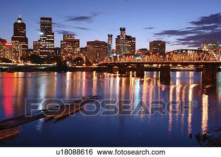 Portland, OR, Oregon, Willamette River, Hawthorne Lift Bridge, downtown, skyline, evening View Large Photo Image Stock Photograph - Portland, OR, Oregon, Willamette River, Hawthorne Lift Bridge, downtown, skyline, evening. Fotosearch