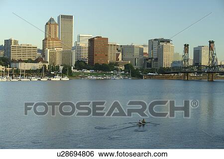 Portland, OR, Oregon, Willamette River, Hawthorne Lift Bridge, downtown, skyline, scull rowing View Large Photo Image Stock Photograph - Portland, OR, Oregon, Willamette River, Hawthorne Lift Bridge, downtown, skyline, scull rowing. Fotosearch