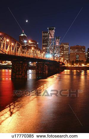 Portland, OR, Oregon, Willamette River, Hawthorne Lift Bridge, downtown, skyline, evening View Large Photo Image Stock Photography - Portland, OR, Oregon, Willamette River, Hawthorne Lift Bridge, downtown, skyline, evening. Fotosearch