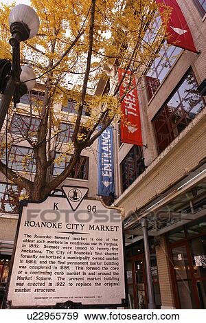 Roanoke, VA, Virginia, Roanoke Valley, Downtown, City Market Building, Roanoke City Market Historic marker, sign View Large Photo Image Stock Photo - Roanoke, VA, Virginia, Roanoke Valley, Downtown, City Market Building, Roanoke City Market Historic marker, sign. Fotosearch