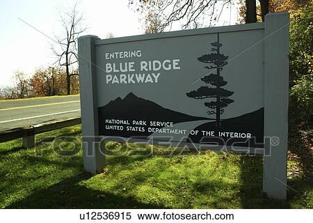 Stock Photography -  Rockfish Gap, VA, Virginia, Shenandoah Valley, Blue Ridge Parkway, entering, entrance sign. Fotosearch