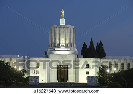 Stock Image -  Salem, OR, Oregon, State Capitol, evening. Fotosearch