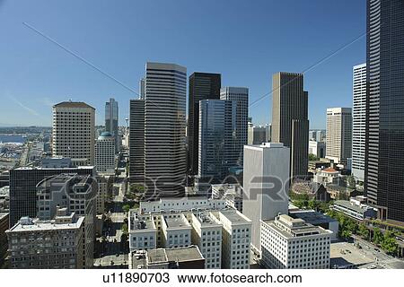 Seattle, WA, Washington, downtown, skyline, aerial from Smith Tower View Large Photo Image Stock Image - Seattle, WA, Washington, downtown, skyline, aerial from Smith Tower. Fotosearch