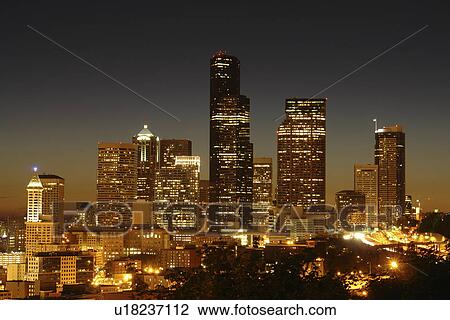 Seattle, WA, Washington, downtown, skyline, evening View Large Photo Image Stock Image - Seattle, WA, Washington, downtown, skyline, evening. Fotosearch