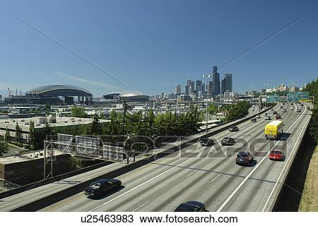 Stock Image -  Seattle, WA, Washington, downtown, skyline, I-5. Fotosearch