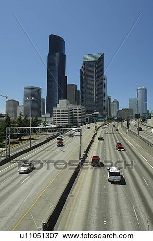 Stock Photo -  Seattle, WA, Washington, downtown, skyline, I-5. Fotosearch