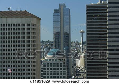 Seattle, WA, Washington, downtown, skyline, aerial from Smith Tower View Large Photo Image Stock Photo - Seattle, WA, Washington, downtown, skyline, aerial from Smith Tower. Fotosearch