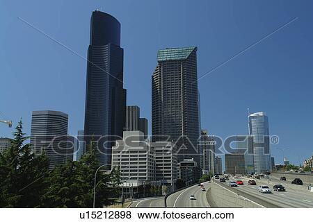 Seattle, WA, Washington, downtown, skyline, I-5 View Large Photo Image Stock Photo - Seattle, WA, Washington, downtown, skyline, I-5. Fotosearch