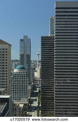 Seattle, WA, Washington, downtown, skyline, aerial from Smith Tower View Large Photo Image Stock Photo - Seattle, WA, Washington, downtown, skyline, aerial from Smith Tower. Fotosearch