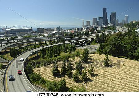 Seattle, WA, Washington, downtown, skyline, Qwest Field, Seahawks, football stadium, I-90 View Large Photo Image Stock Photo - Seattle, WA, Washington, downtown, skyline, Qwest Field, Seahawks, football stadium, I-90. Fotosearch