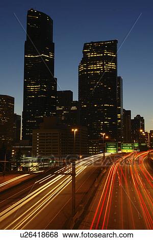 Seattle, WA, Washington, downtown, skyline, I-5, evening View Large Photo Image Stock Photo - Seattle, WA, Washington, downtown, skyline, I-5, evening. Fotosearch