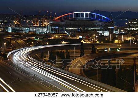 Seattle, WA, Washington, downtown, Qwest Field, I-90, evening View Large Photo Image Stock Photo - Seattle, WA, Washington, downtown, Qwest Field, I-90, evening. Fotosearch