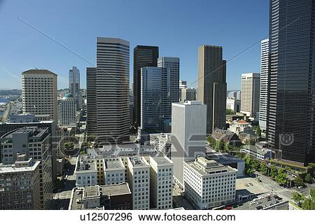 Seattle, WA, Washington, downtown, skyline, aerial from Smith Tower View Large Photo Image Stock Photograph - Seattle, WA, Washington, downtown, skyline, aerial from Smith Tower. Fotosearch