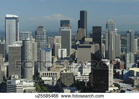 Seattle, WA, Washington, downtown, skyline, aerial from Space Needle View Large Photo Image Stock Photograph - Seattle, WA, Washington, downtown, skyline, aerial from Space Needle. Fotosearch