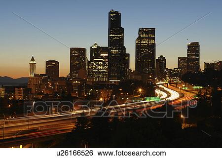 Seattle, WA, Washington, downtown, skyline, I-5, evening View Large Photo Image Stock Photograph - Seattle, WA, Washington, downtown, skyline, I-5, evening. Fotosearch
