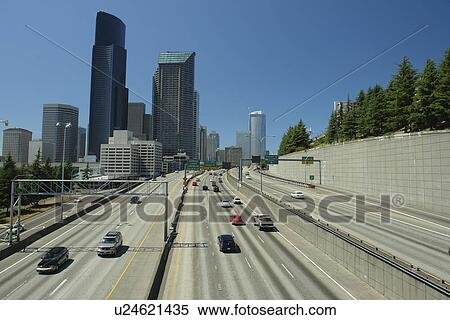 Stock Photography -  Seattle, WA, Washington, downtown, skyline, I-5. Fotosearch